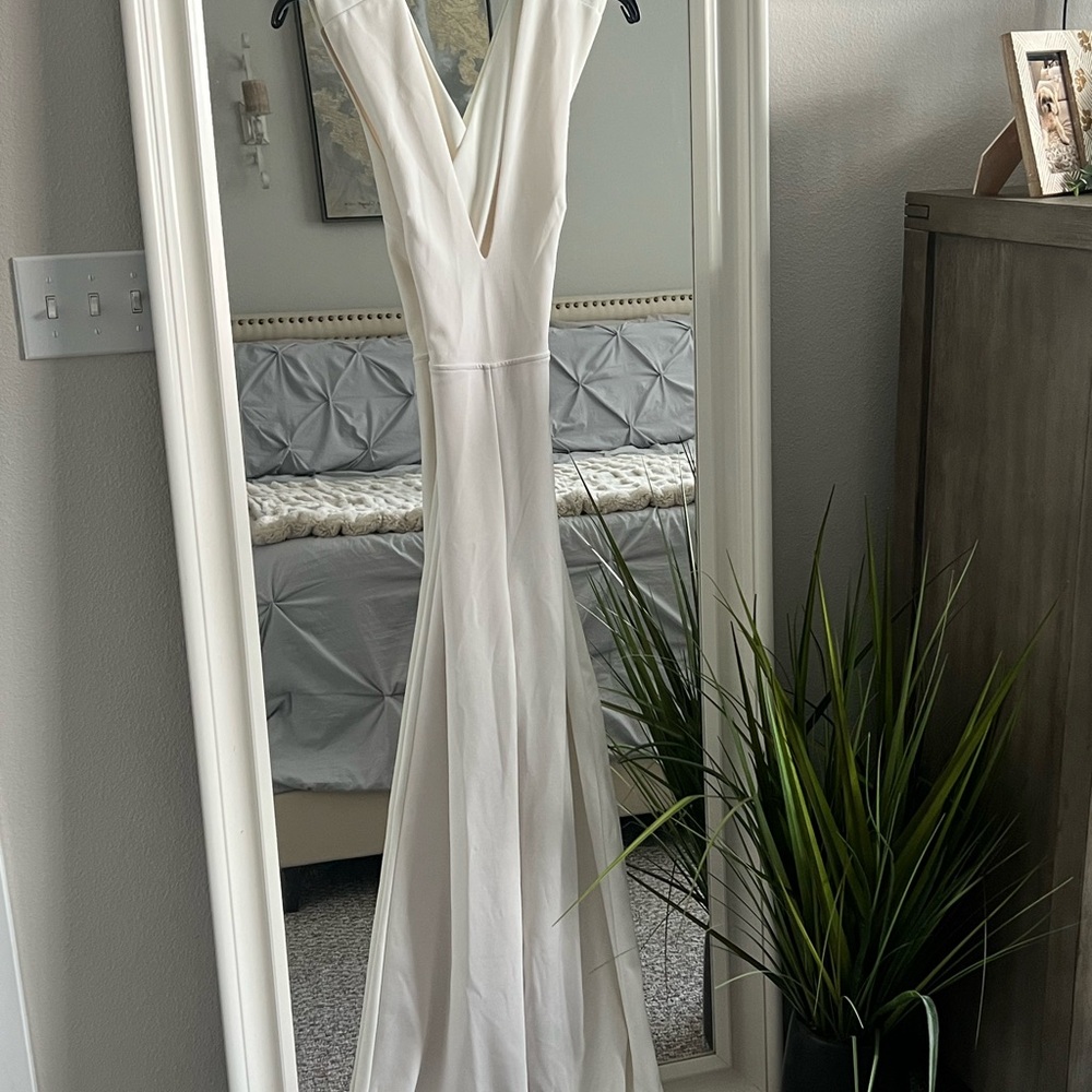 Lulu's Classic White V-Neck Jumpsuit